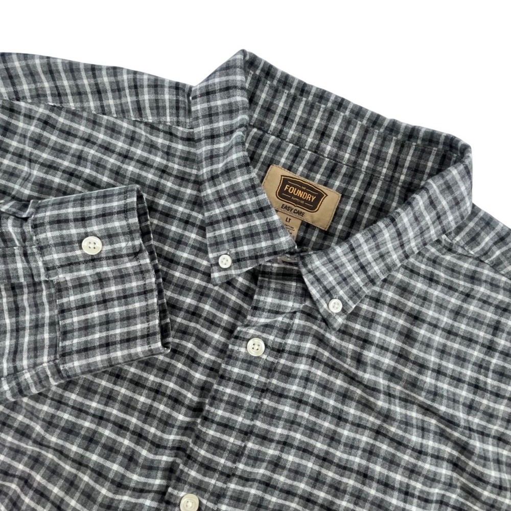 The Foundry Supply Co Mens Plaid Button Down Shirt Large TALL Easy Care